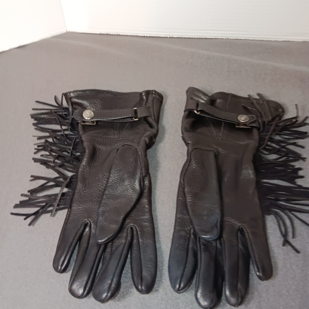Fringed Leather Gloves - Black